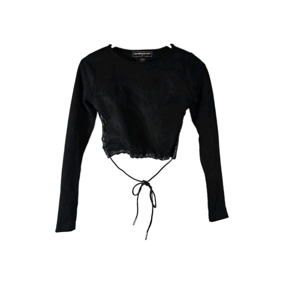 Maniere De Voir Tops - Maniere De Voir Top Women 6 Black Stretch Faux Suede Cropped Backless Tie Sexy
